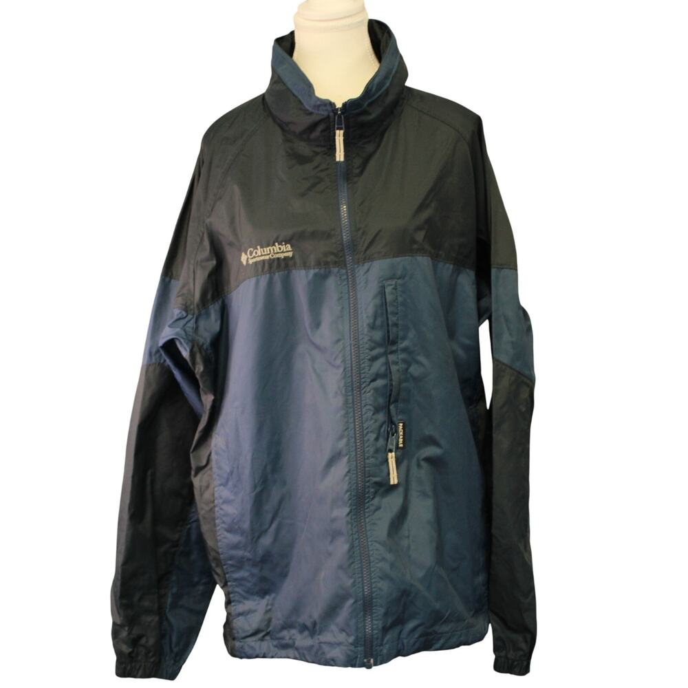 Columbia Hooded Zip Water Resistant Blue Windbreaker Sz L